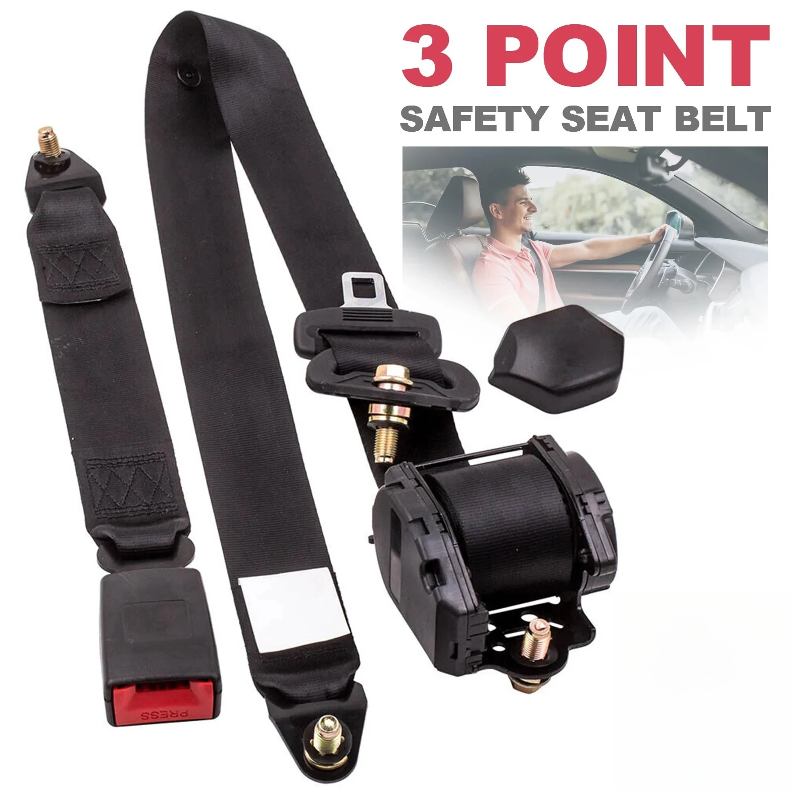 

Universal 3 Point Retractable Car Seat Belt Automatic Safety Strap Buckle Auto Locking Lap Belt for Car Bus Vehicle