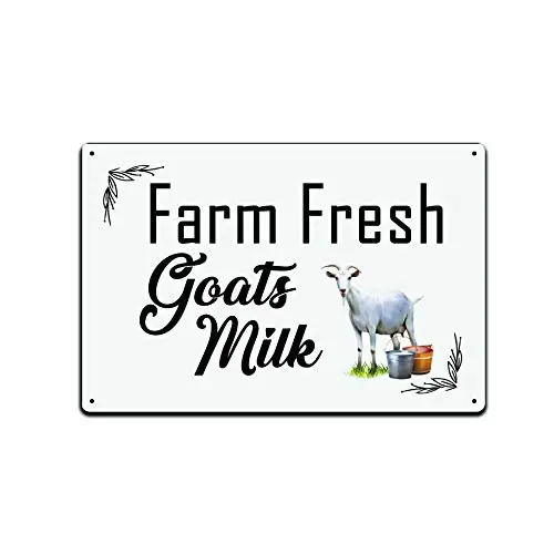1PCS,JPs Parcels Tin Sign Farmhouse Wall Décor - Metal Signs 12 x 8 in. Farm Fresh Goats Milk