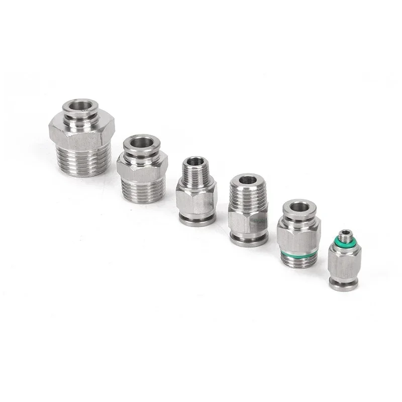 304 Stainless Fitting Pneumatic Pipe Connector PC/PL/SL Quick Coupling BSPT Male Thread M5 1/8 1/4 1/2 Push in Air Hose Fitting