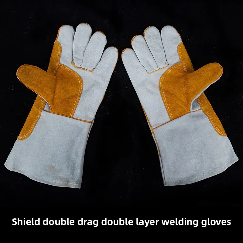 قفازات لحام من جلد البقر الفاخر - قفازات أمان جلدية طويلة وسميكة مقاومة للحرارة لللحام والسائقين