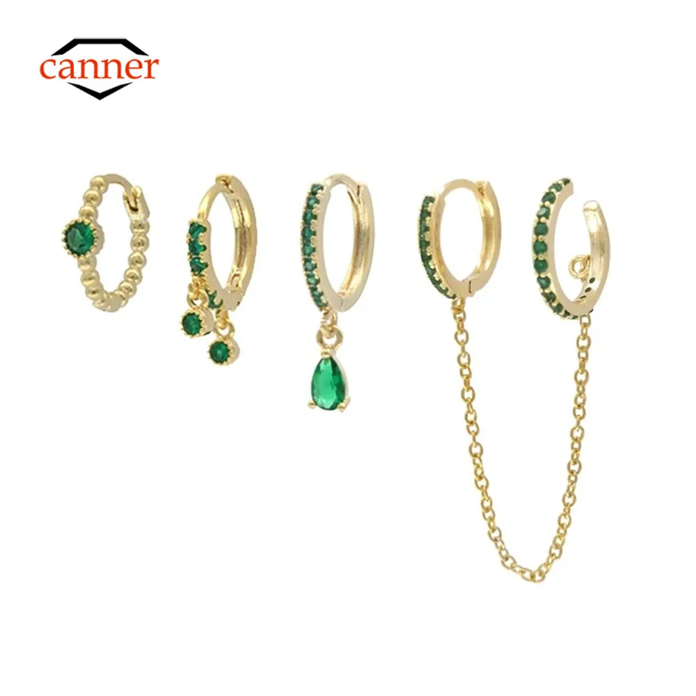 CANNER-Conjunto de 4 Uds. De pendientes chapados en plata y cobre verde Jade para mujer, joyería fina de oro de 18K, Zirconia de boda, regalo para mamá