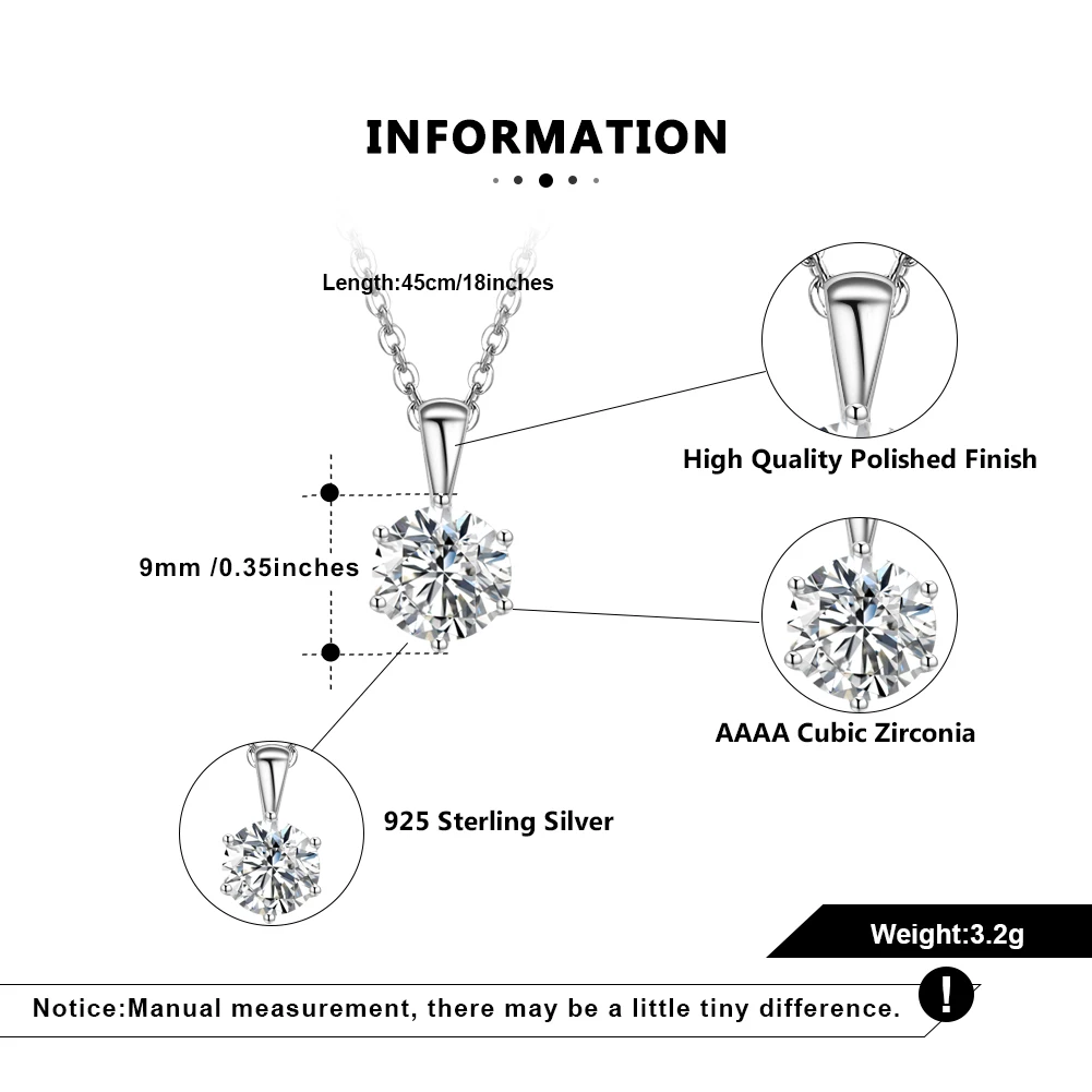 Rinntin Shiny 5A Clear CZ Round Pendant Neck Chain Genuine 925 Sterling Silver Necklace for Women Girls Fashion Jewelry SN278