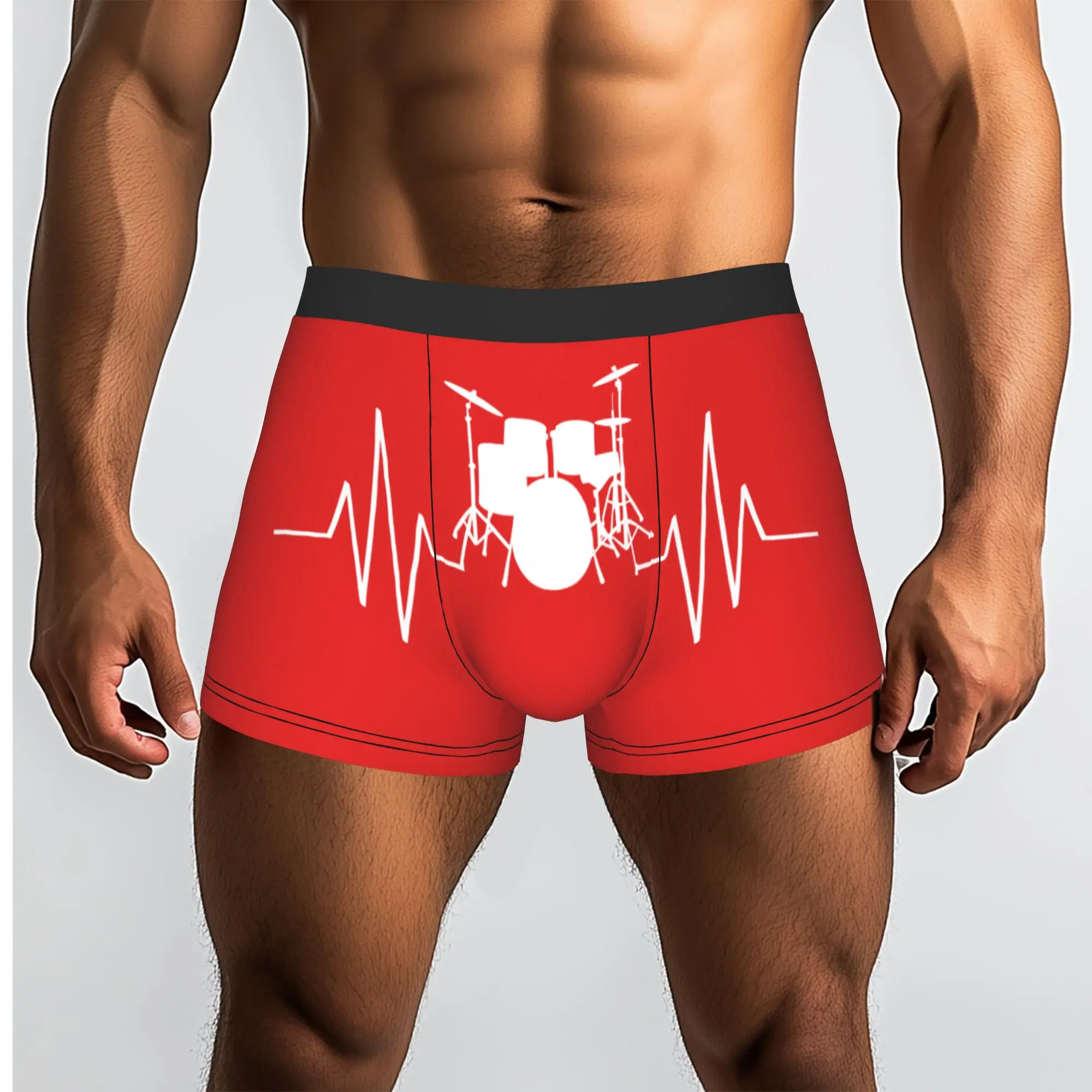 Custom Heartbeat Drums Underwear Male Print Drummer Music Boxer Briefs Shorts Panties Soft Underpants
