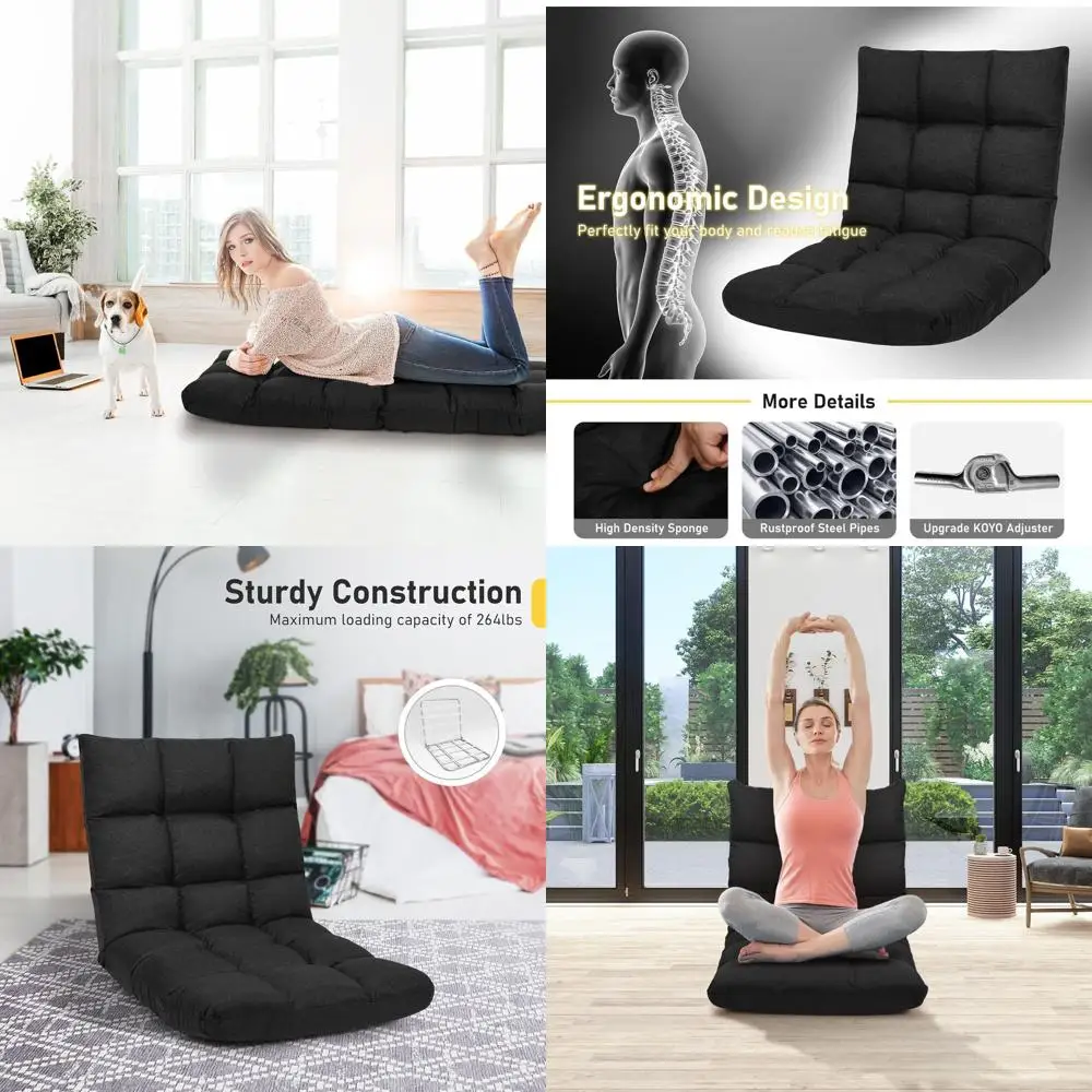 

Ergonomic Gaming Chair with Cushioned Seat, Steel Frame, and Adjustable Back Support for Comfortable Sitting and Meditation