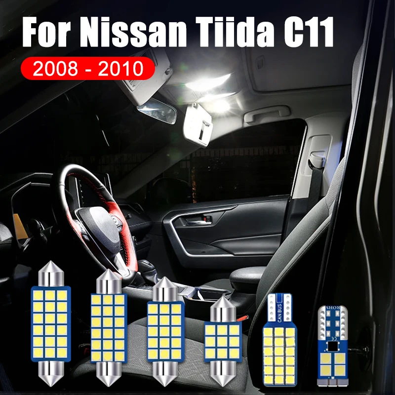 4PCS Error Free Car LED Bulbs Interior Dome Reading Lights Trunk Lamps For Nissan Tiida C11 2008 2009 2010 Styling Accessories