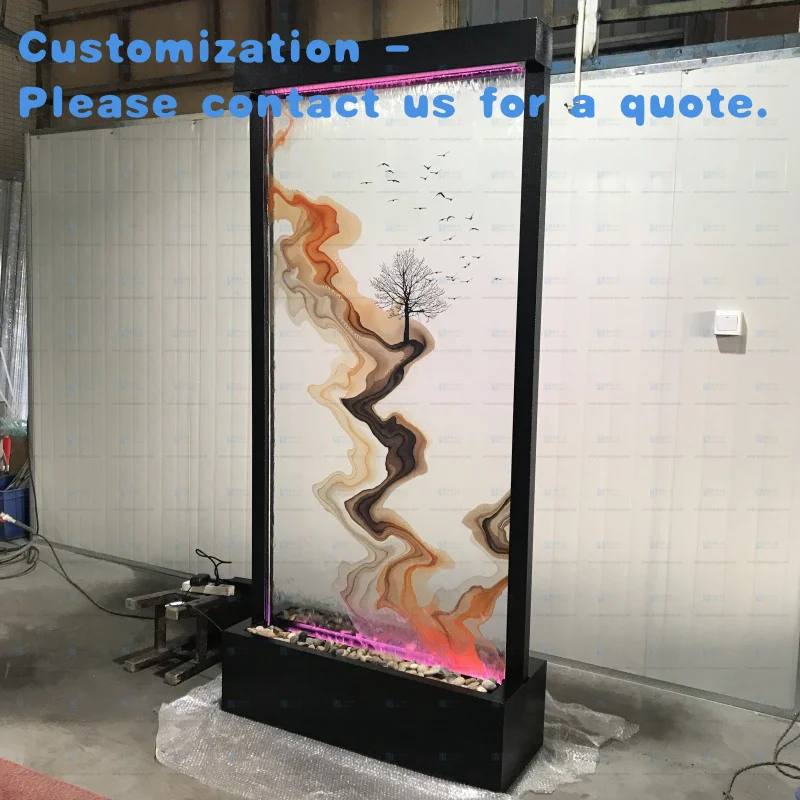 

custom.Modern Indoor/Outdoor 2.16*1.03M Waterfall Fountain Factory Supply Tempered Glass 201 Stainless Steel Garden Ornament