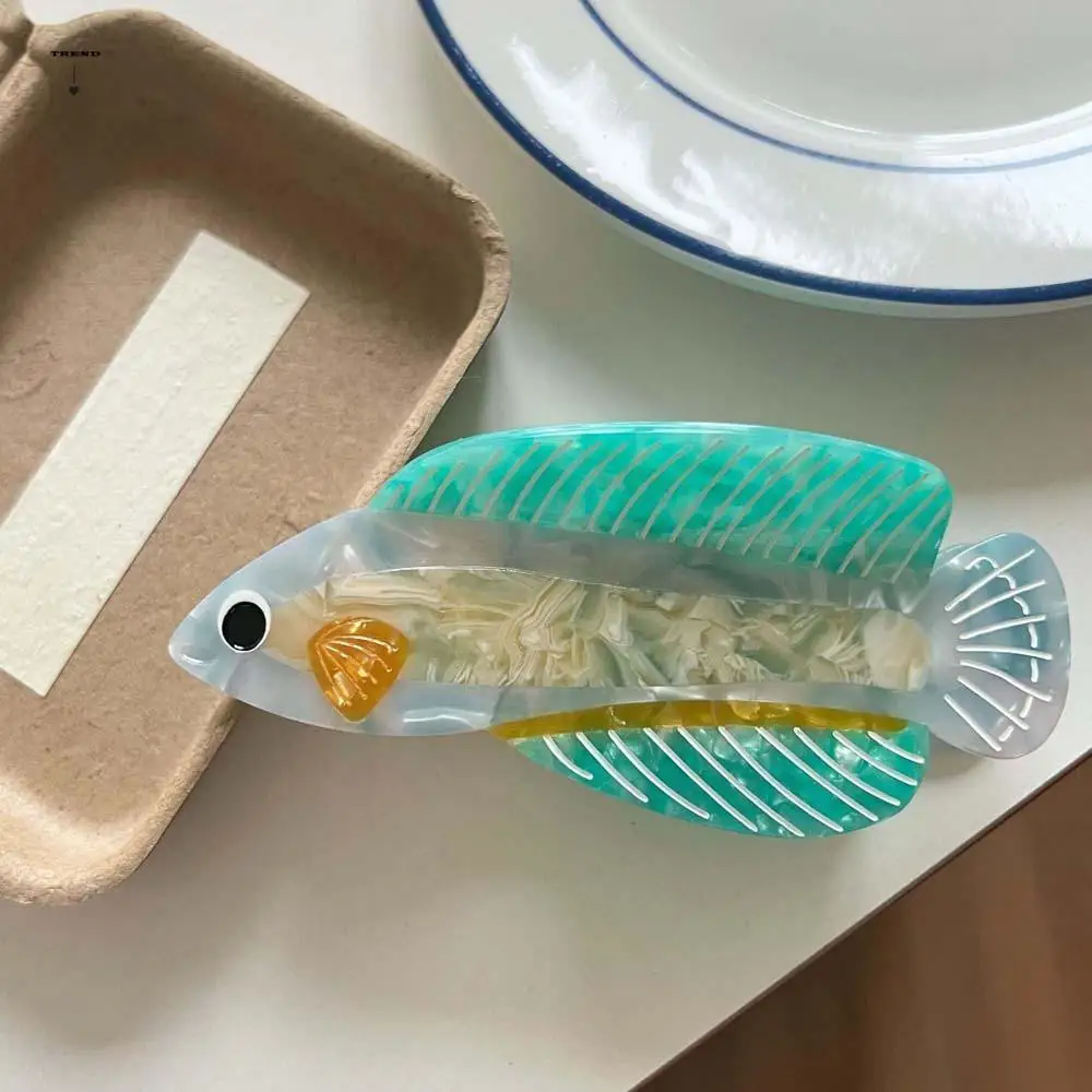 

Acrylic Guppy Hair Claw Fish Korean Style Silver Arowana Shark Clip Swordfish Contrast Color Acetic Acid Hair Claw Beach