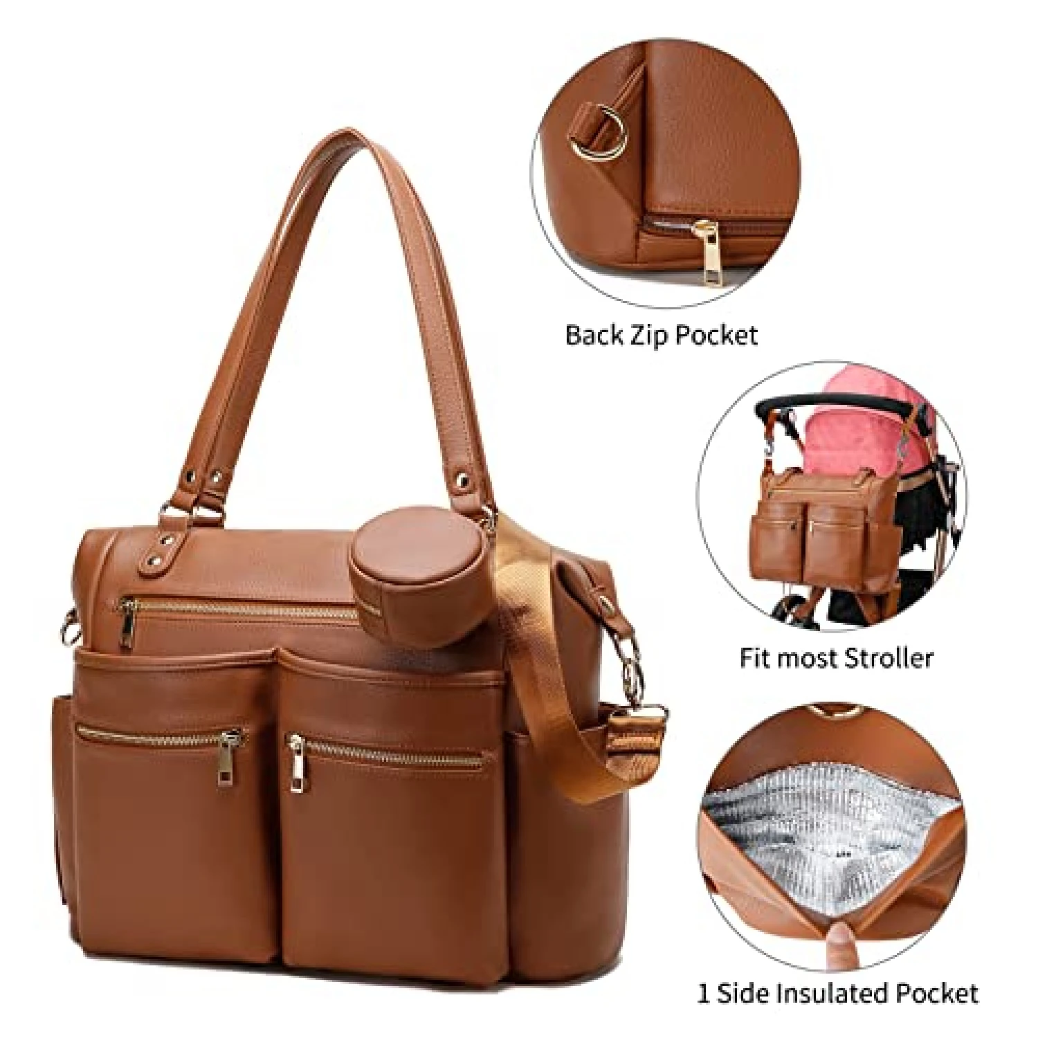 Leather Diaper Bag Tote Backpack for Mommy Dad Baby Nappy Organizer with Changing Station Stroller Straps Pacifier Case Boy Girl