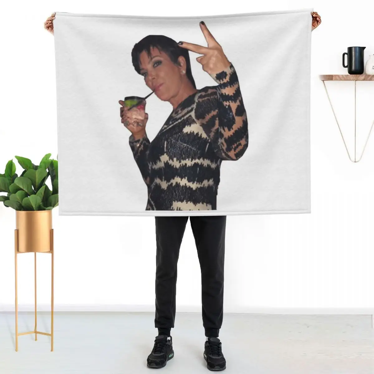 Kris Jenner Peace Sign Throw Blanket couch cozy soft plush fuzzy picnic outdoor blanket