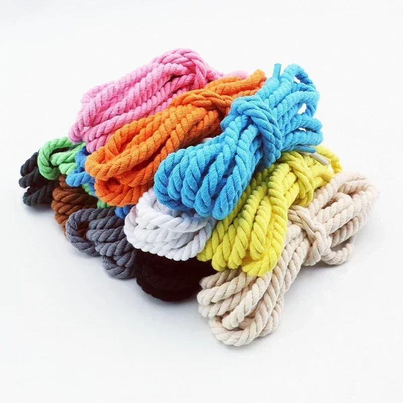 1Pair Rope Laces Sneakers Round Shoelaces 6mm Thicker Cotton Shoelace AF1/AJ1 Twisted Boots Shoe Laces for Shoes 120/140/160CM