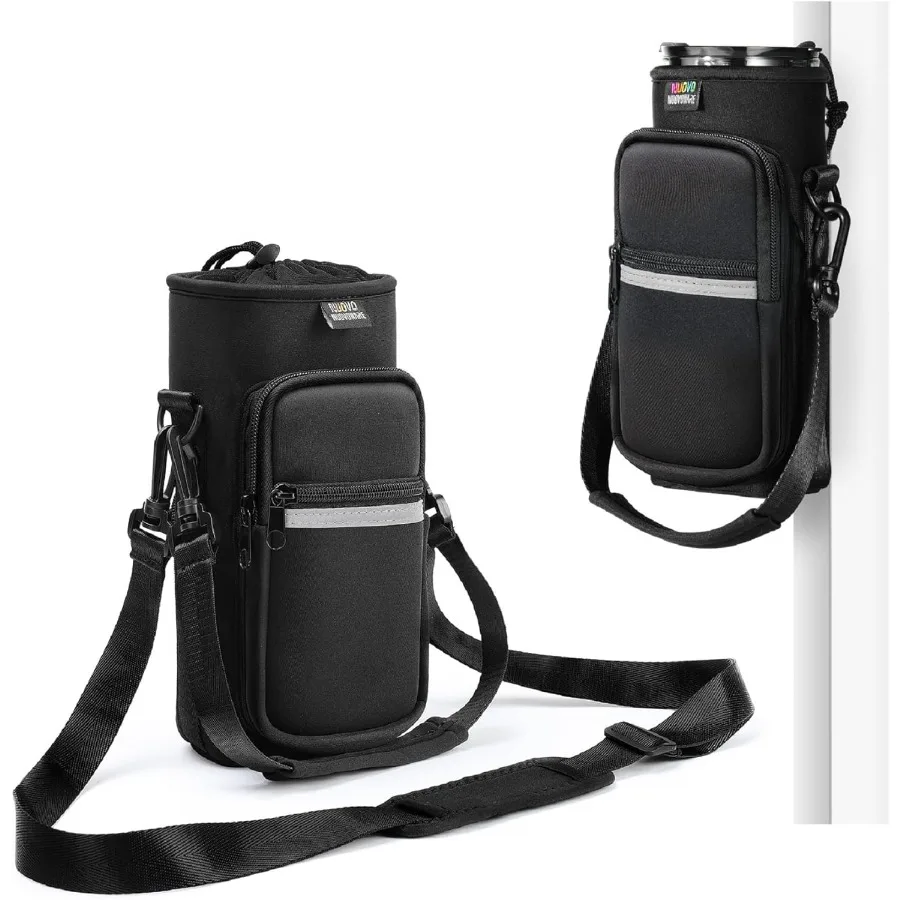 

Magnetic Water Bottle Carrier Bag 25oz 32oz Bottle Pouch Holder Adjustable Shoulder Strap 2 Pocket Sling Neoprene Sleeve Sport