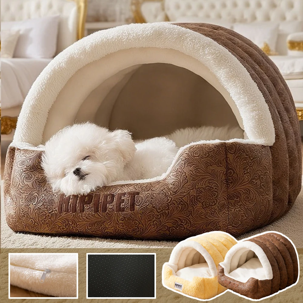 

2026 Warm Small Dog Kennel Bed Breathable Dog House Cute Semi-enclosed Shaped Dog Bed Cat Sleep Bag Foldable Washable Pet House
