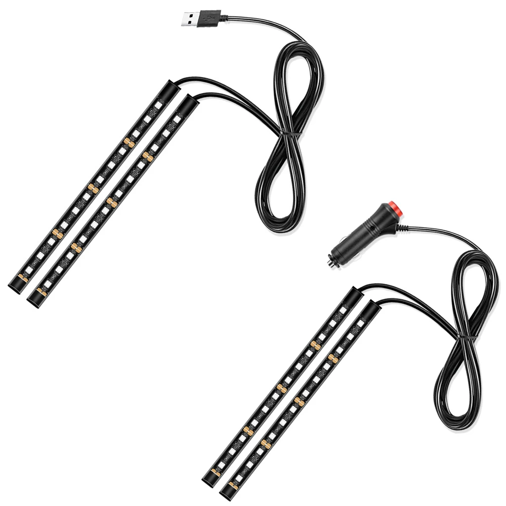Car Interior Decorative Lamps Strip 12 LED USB Foot Pad Decor Atmosphere Light Neon Strip Tuto Colorful Light Blue Red