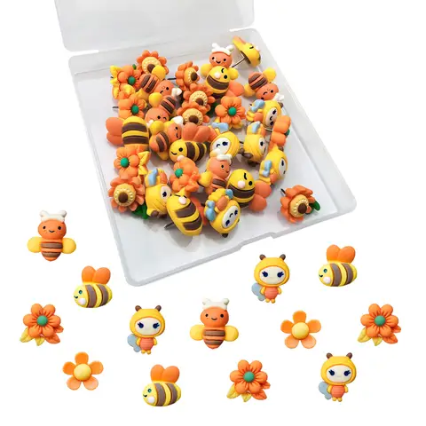 Cute Orange Bee Flower Wall Decoration H-Shaped Nail Cartoon Cute Resin Push Pin Student Stationery prizes