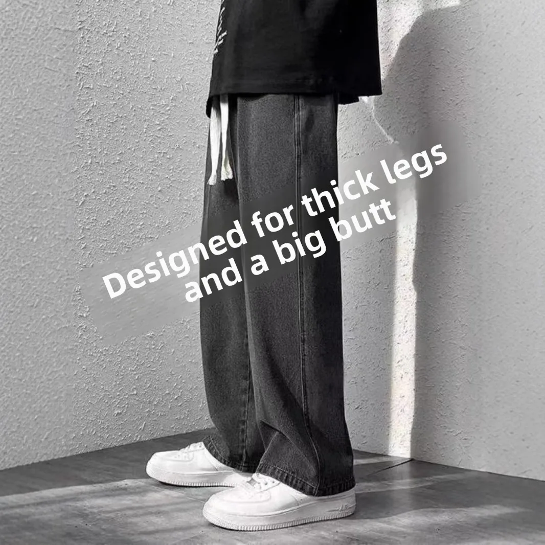 Men's Jeans Elastic Waist Straight Leg Thin Workwear Casual Long Pants Wear Resistant Trousers Spring Autumn Cotton Denim