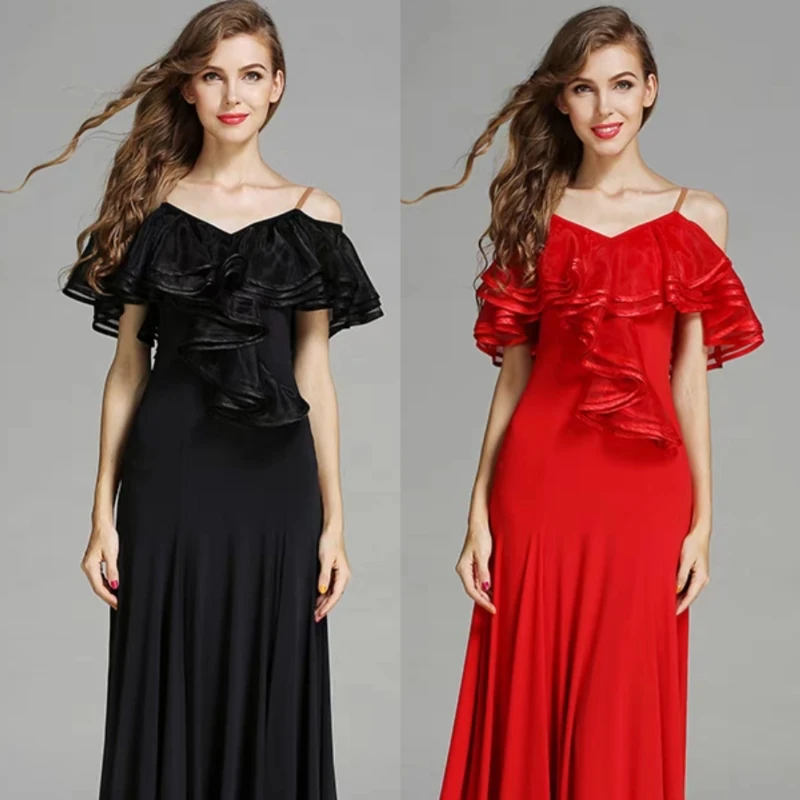 

Современное танцевальное платье MY758: Роскошное платье для выступлений в национальном стиле с пышными рукавами-лепестками для женщин