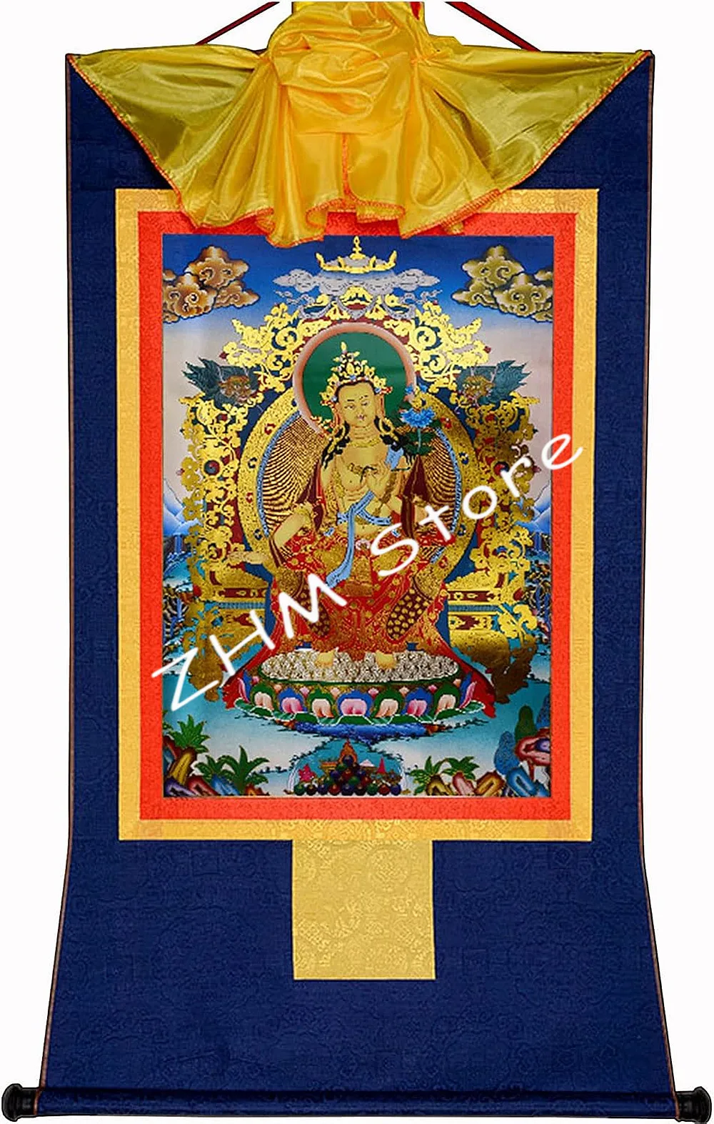 Maitreya Thangka Tibetan Thangka Art,Hot Stamped Buddha Tapestry for Zen Home Decor, Meditation, Spiritual Relaxation,Peaceful