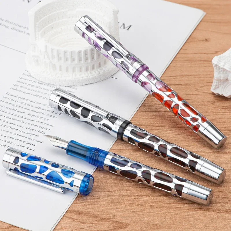 Asvine M169 Transparent Metal Skeleton Fountain Pen EF/F/M Nib Large Capacity Acrylic Hollow Writing Pens Office School Supplies