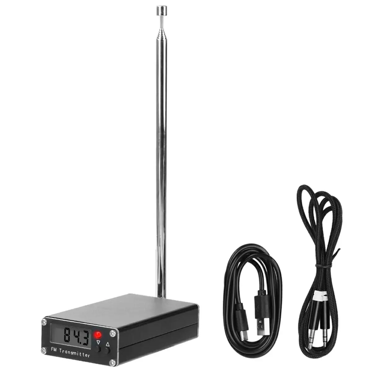 AT42 0.5W FM Transmitter Digital Display Long Range 2000 Meters Stereo Broadcast 76-108Mhz Portable Radio Station Equipment