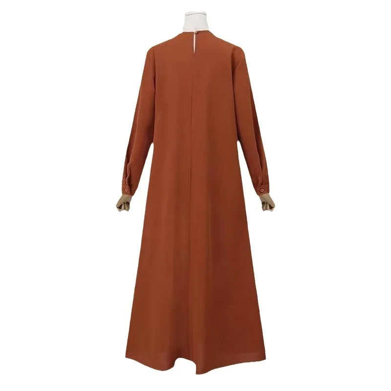 2024 new ethnic clothing solid color loose fitting pullover casual elegant long sleeved minimalist dress