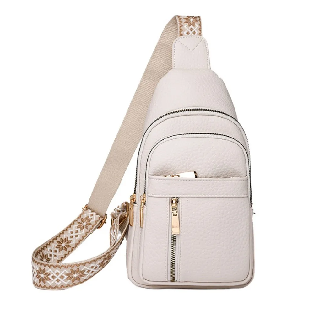 Sturdy PU Leather Bohemian Chest Bag Solid Color Vintage Crossbody Backpack Multi-Pocket Waterproof Outdoor Shoulder Bag Camping
