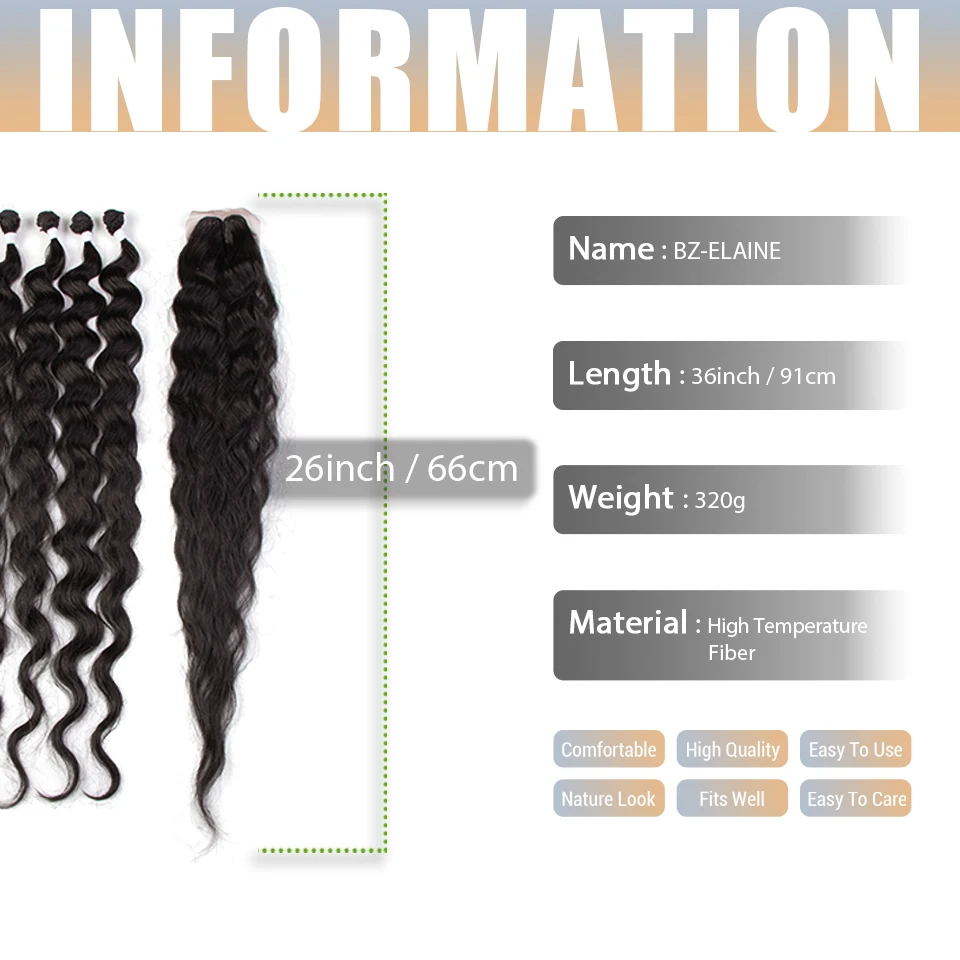 Extensions de cheveux synthétiques Body Wave avec fermeture, cheveux blonds ombrés, faisceaux de tissage, 03/Cosplay, 36 po, 7 pièces