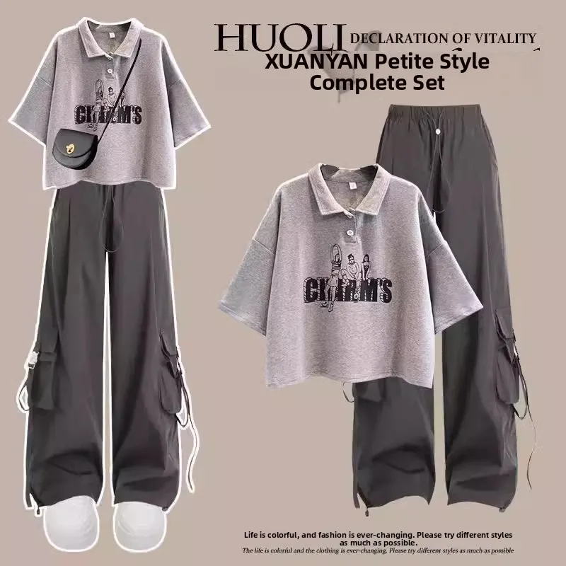 

College Sle Salt System Sports Set ort Sve Ne Two Piece Suit for Girls Summer Faion Student orm Wide Leg ...