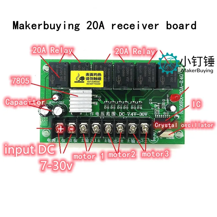 6-kanał 2.4G ultra-wysokiej mocy, 7.4V-30V 20A bezprzewodowy odbiornik zdalnego sterowania zestaw zabawkowy modelu samochodu model statku