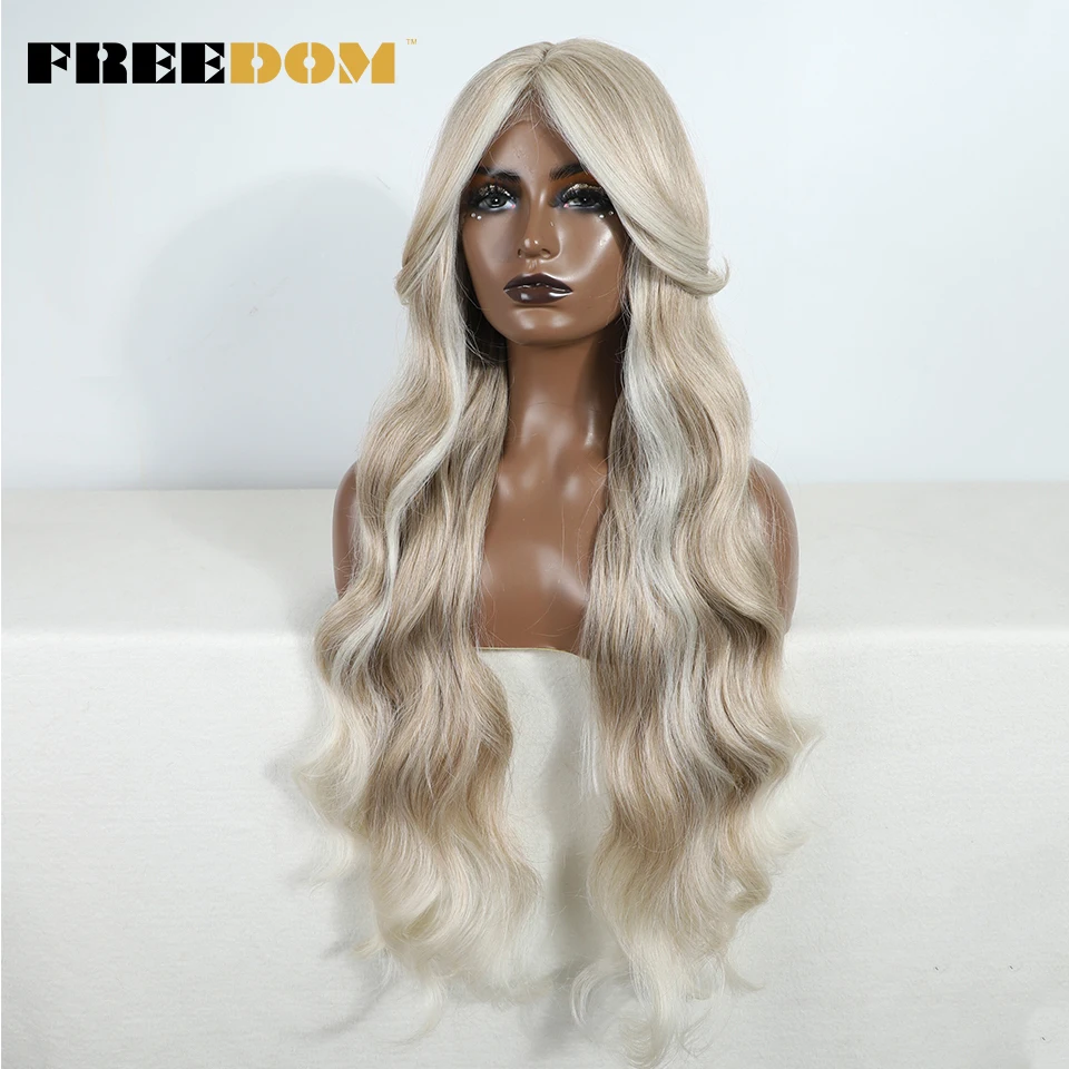 FREEDOM Synthetic Lace Front Wig For Women Long Wavy Wig With Bangs Ombre Orange Red Colorful Wigs Heat Resistant Cosplay Wigs