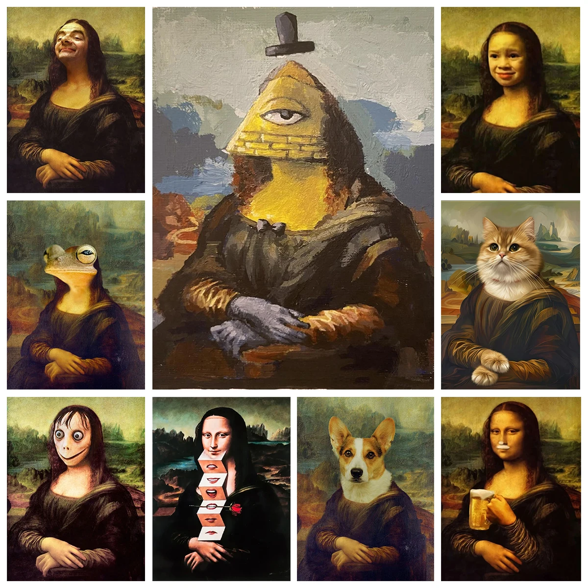 

Веселая адаптация Мона Лизы, сделай сам, цифровая картина маслом, семейные друзья, вечеринка, ручная роспись, украшение для дома, стены, подарок на день рождения