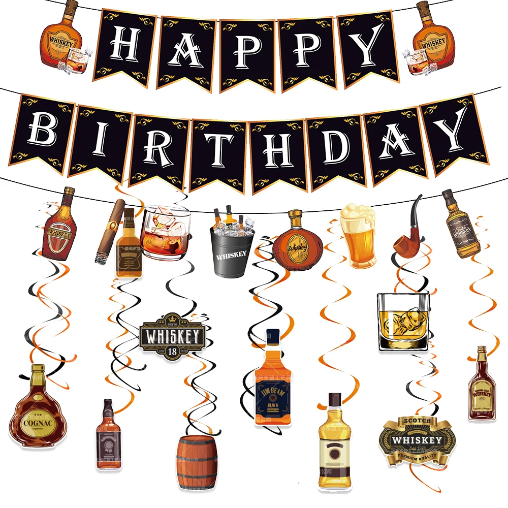 Whiskey-Thema, Party-Dekoration, Luftschlangen, hängende Wirbel, Girlanden, 30. 40. 50. Geburtstag, Dekorationen, Männer-Geburtstagsparty-Zubehör – Detail 1