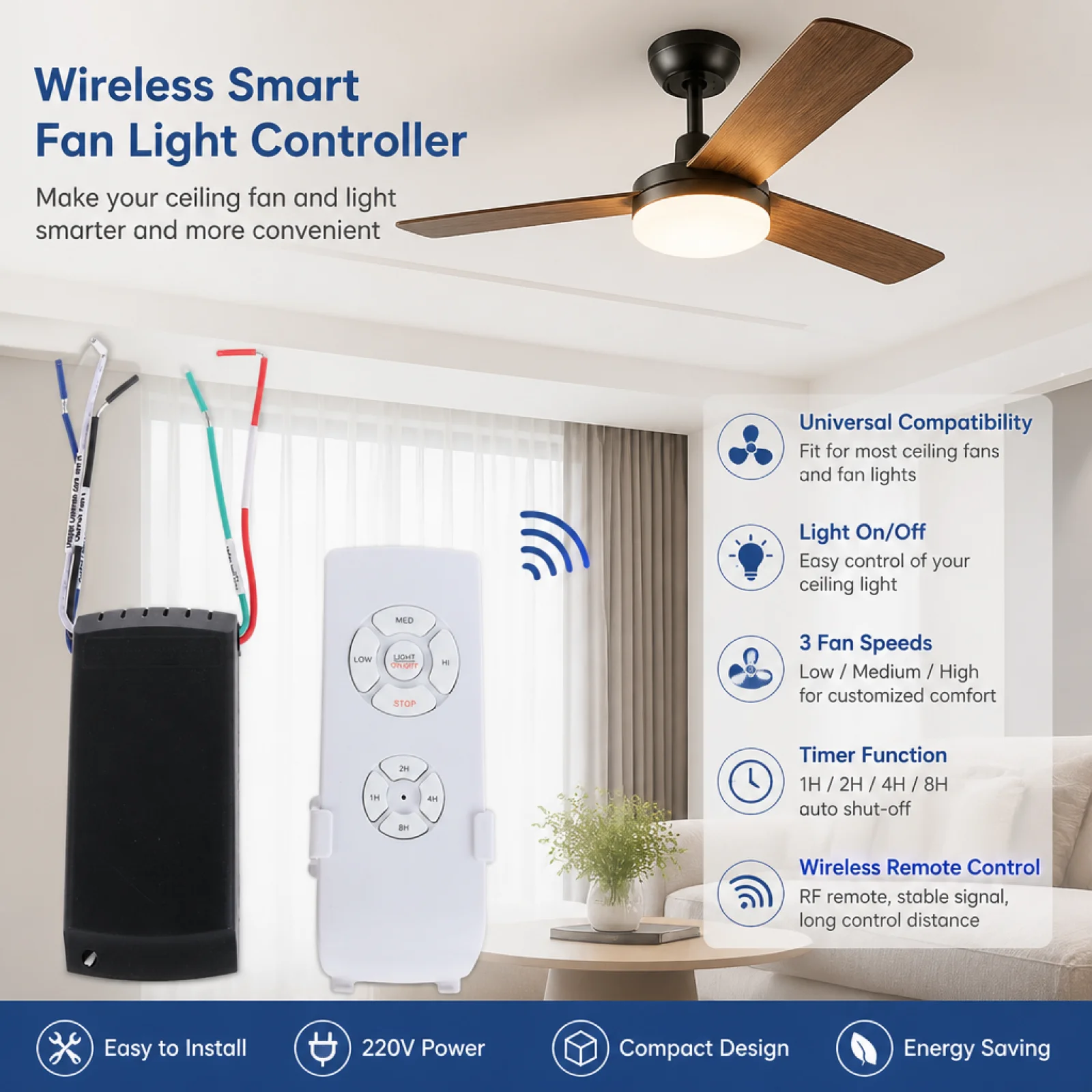 Ceiling Fan Remotes Fan Adjustment Kit Timer Function Ceiling Remotes and Control Unit Kit Easy Installation