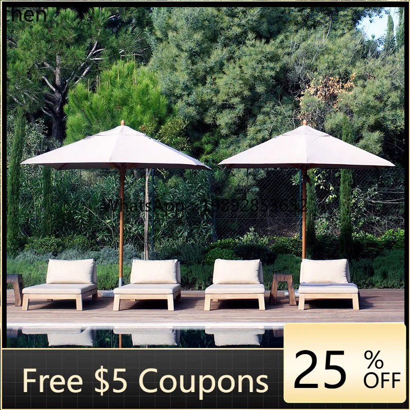 ZP10outdoor bed Solid wood open-air waterproof hotel Villa swimming pool B & B seaside teak beach chair