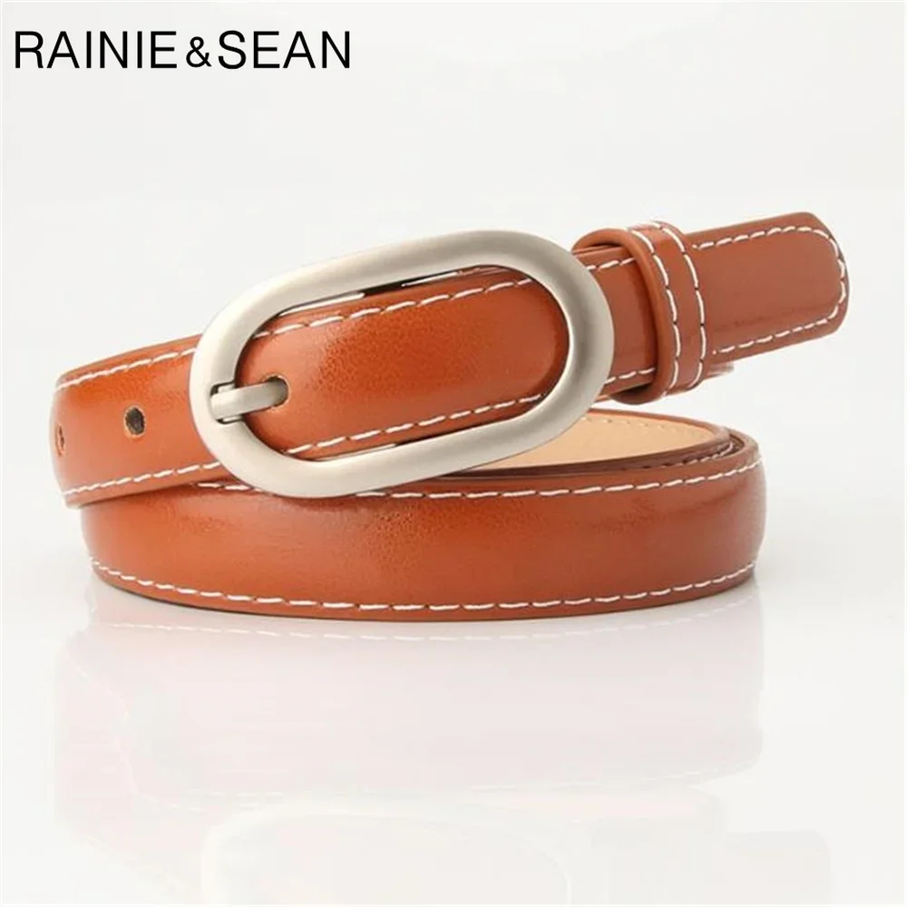 RAINIE SEAN Wit Lederen Vrouwen Riem Pin Gesp Casual Riem Vrouwen Dunne Band Pu Leer Mode Nieuwe Dames Riem voor Broeken