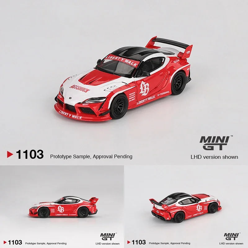 

Предпродажа MINIGT 1103 1:64 LBWK LB WORKS Toyota GR Supra Red White, литая под давлением модель автомобиля, коллекция игрушек