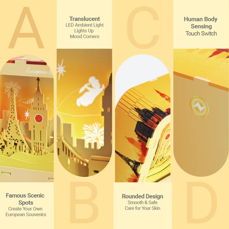 ​ Set di blocchi di legno con luce notturna creativa Puzzle 3D Kit modello di scena in stile tramonto europeo Giocattoli educativi da costruzione Regalo di compleanno ​