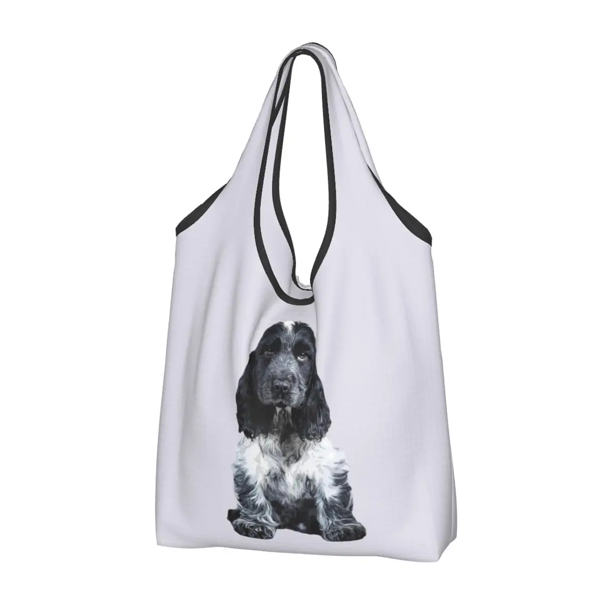 Cocker Spaniel Blue Roan Puppy Dog Portable Tote Shopping Bags Large Capacity Shopper Bag Groceries Handbag Shoulder Bag