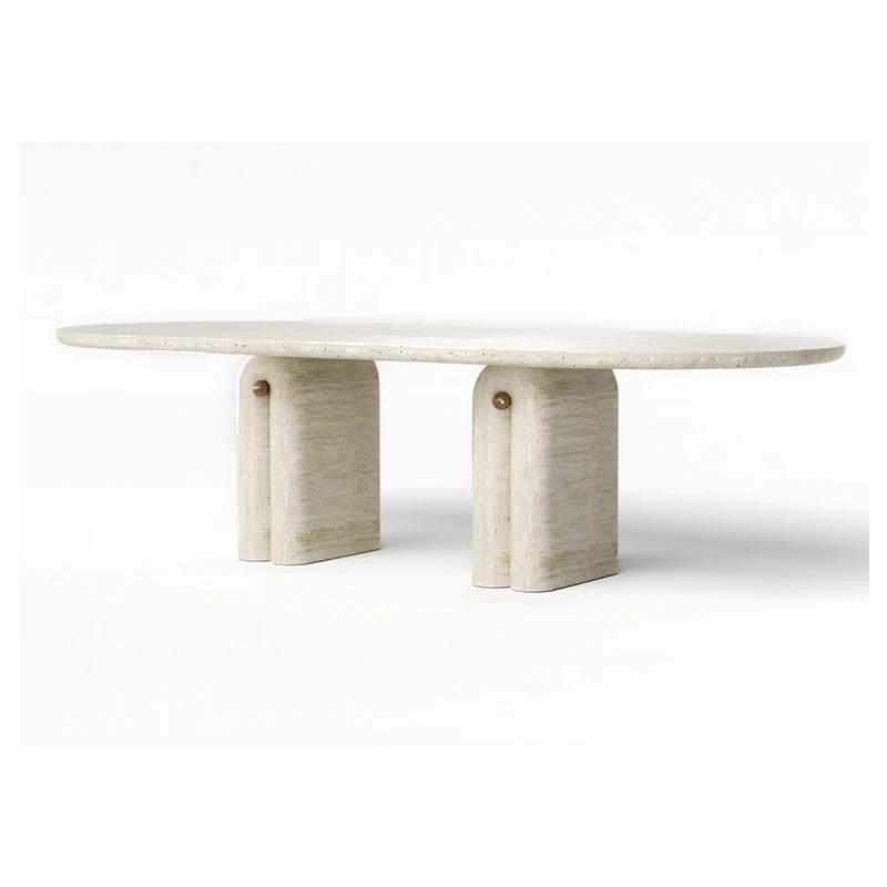 

xx-Solid Stone Pillow Leg Design Travertine Long Dining Table for Hotel Restaurant^