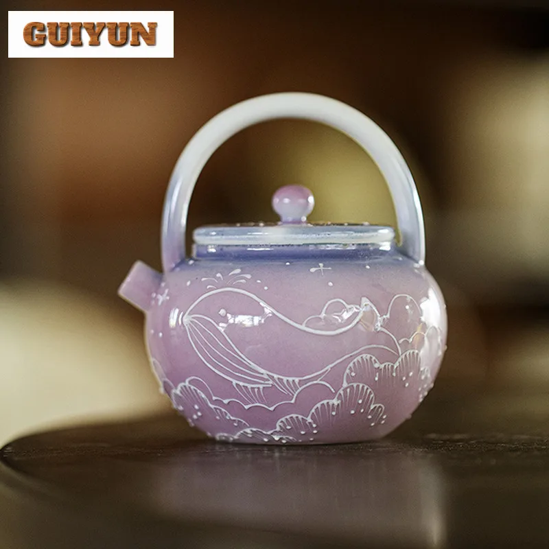 

150ml Starry Sky Hand Painted Purple Whale Arita Porcelain Teapot Luxury Tea Infuser Pot Tea Soaking Kettle With Filter For Tea