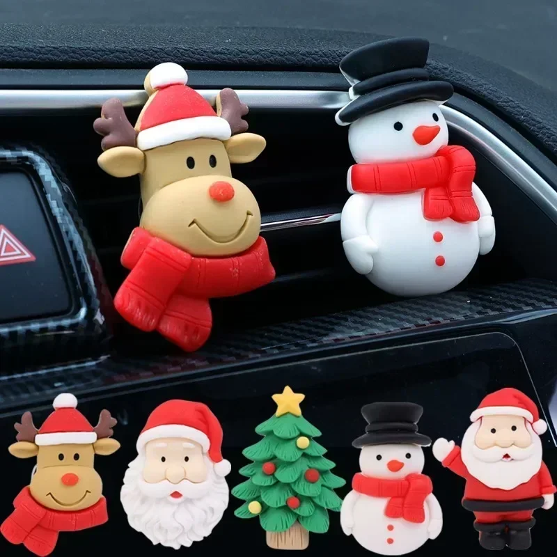 Car Air Outlet Fragrant Clips 3D Christmas Santa Claus Elk Bell Resin Aromatherapy Clip Auto Interior Decoration Accessories