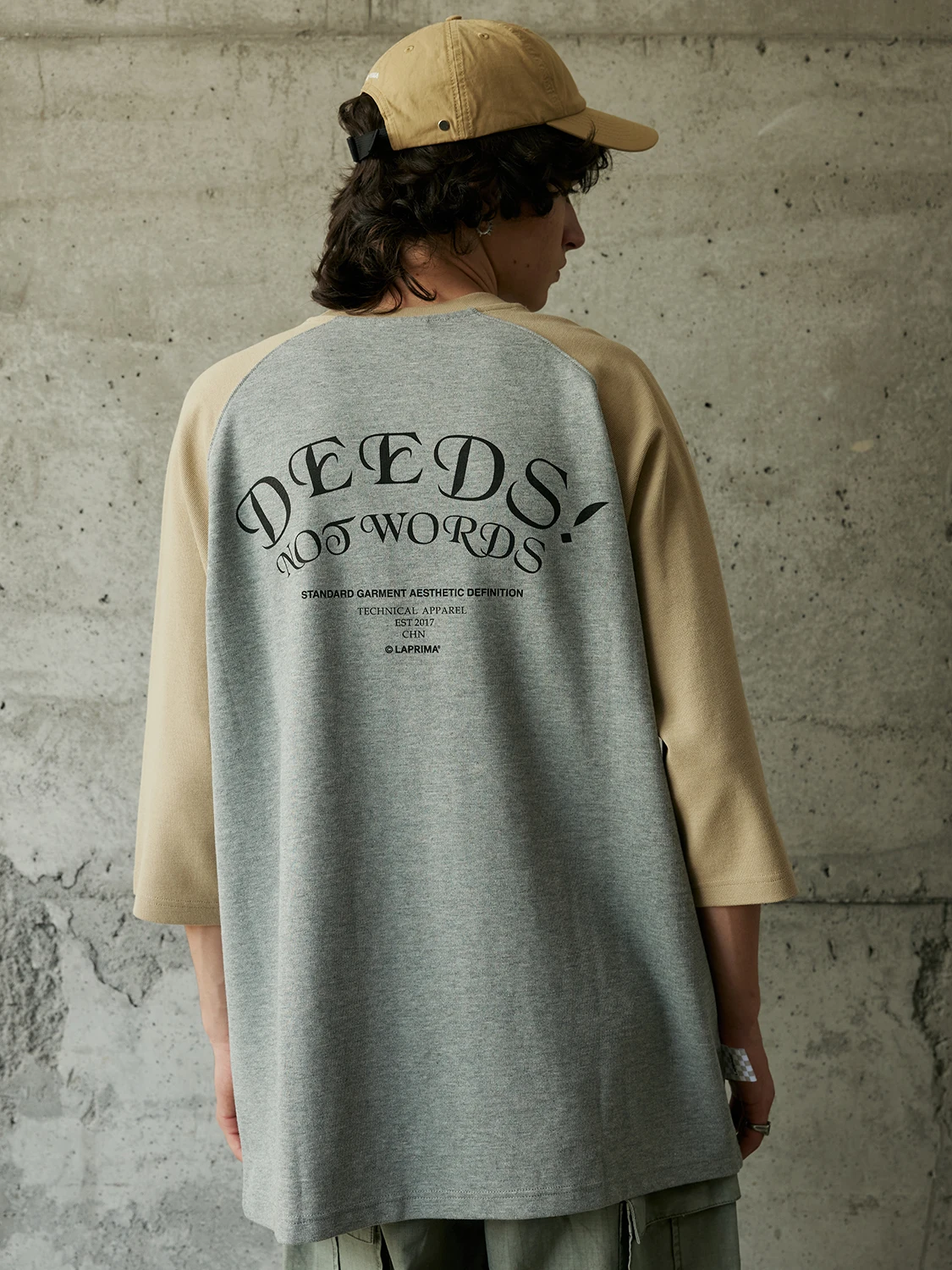 

LAPRIMA Faion Raglan Sve T-irt Loose Bull Horn Sve Spliced Cotton Blend ort Sve round Ne Youthful Trendy T-S...