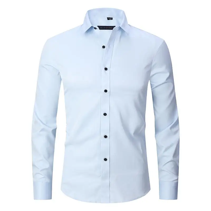 

Мужская стрейч irt Long Sve Slim Fit, тонкая осенняя однотонная повседневная одежда с квадратным воротником, удобная, дышащая, модная