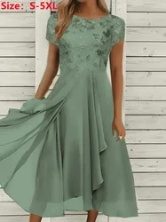 New 2026 Women's Lace Dress for Party Elegant Bride Wedding Dress Plus Size Jewel Neck Knee Length Chiffon Lace Long Party Dress
