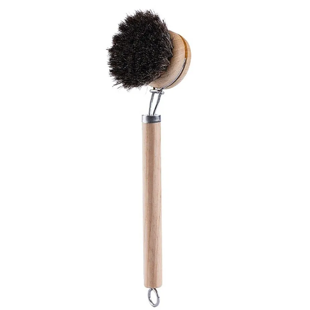 Wooden Dish Scrub Brushes Natural Bristles Kitchen Cleaning Scrubbers Long Handle Brush Kitchen Washing Dish Pot Brush