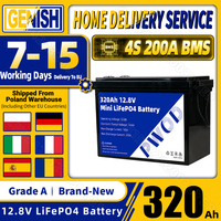 Grade A PWOD Lifepo4 12V 320AH Battery Pack Built-in BMS OF 4S 200A Max Output 2400W Rechargeable For RV Vans Solar Camper Yacht