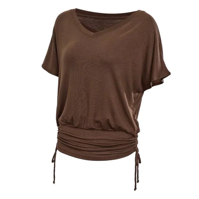 Women V Neck Batwing Sleeve Yoga Top Loose Fit Draped Lightweight Quick Dry Gym Activewear