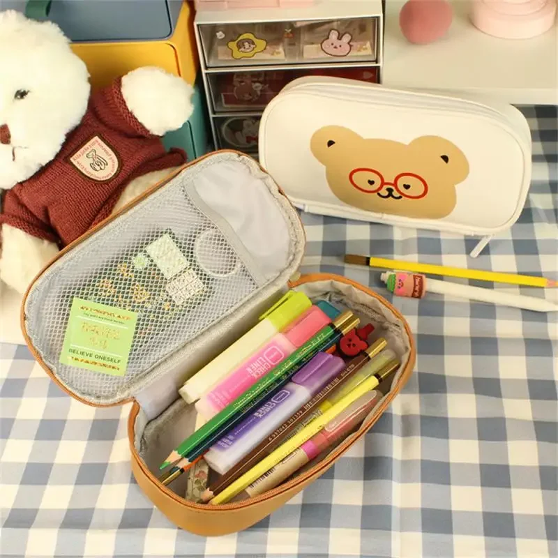 New Pencil Case Creative and Lovely Large Capacity Exquisite Workmanship Fresh Print Students Pencil Box PU Durable Makeup Bags