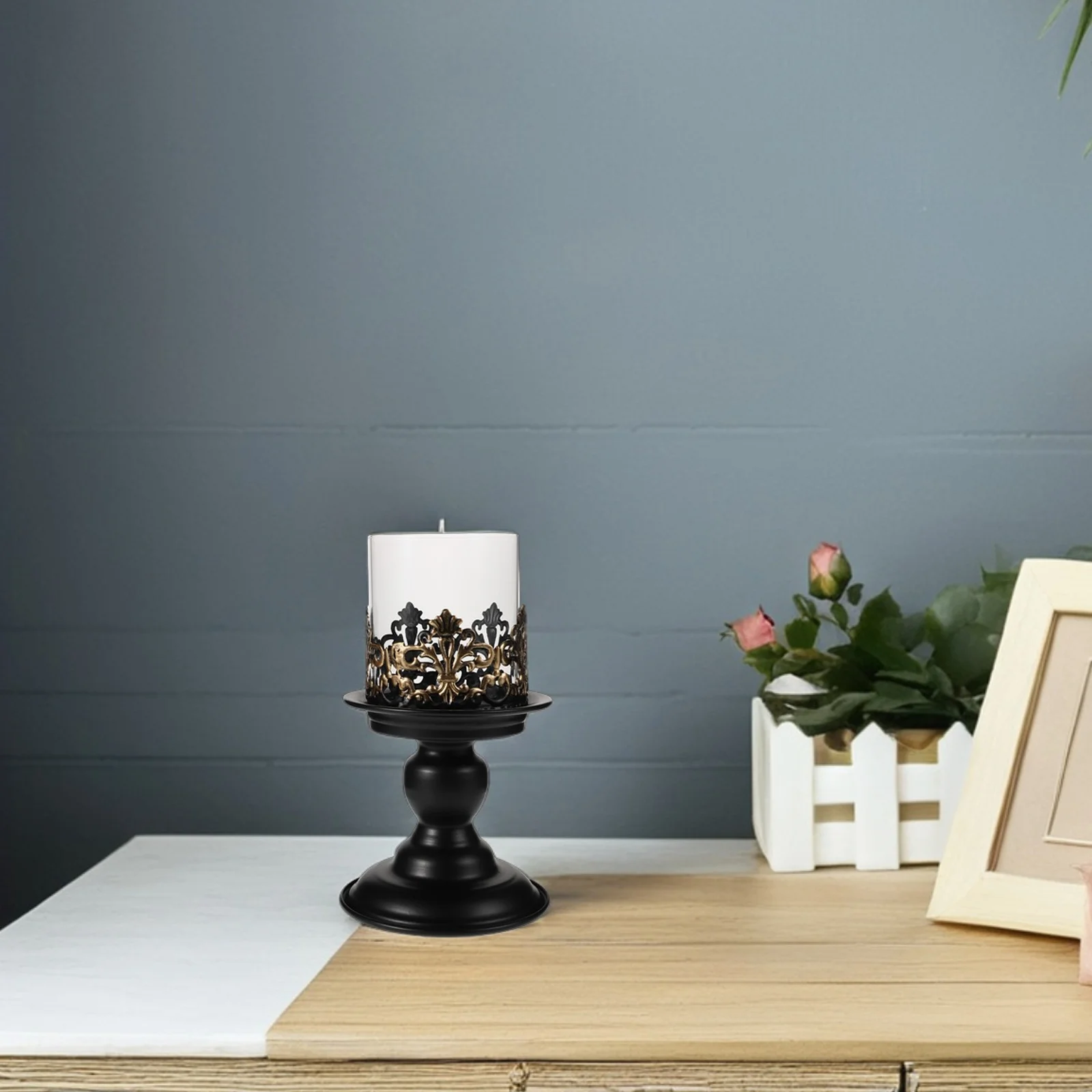 

1pcs Vintage Iron Holder Retro Taper Candlestick Rustic Decor Aromatherapy Cup Robust Cast Candlestand for Home Wedding