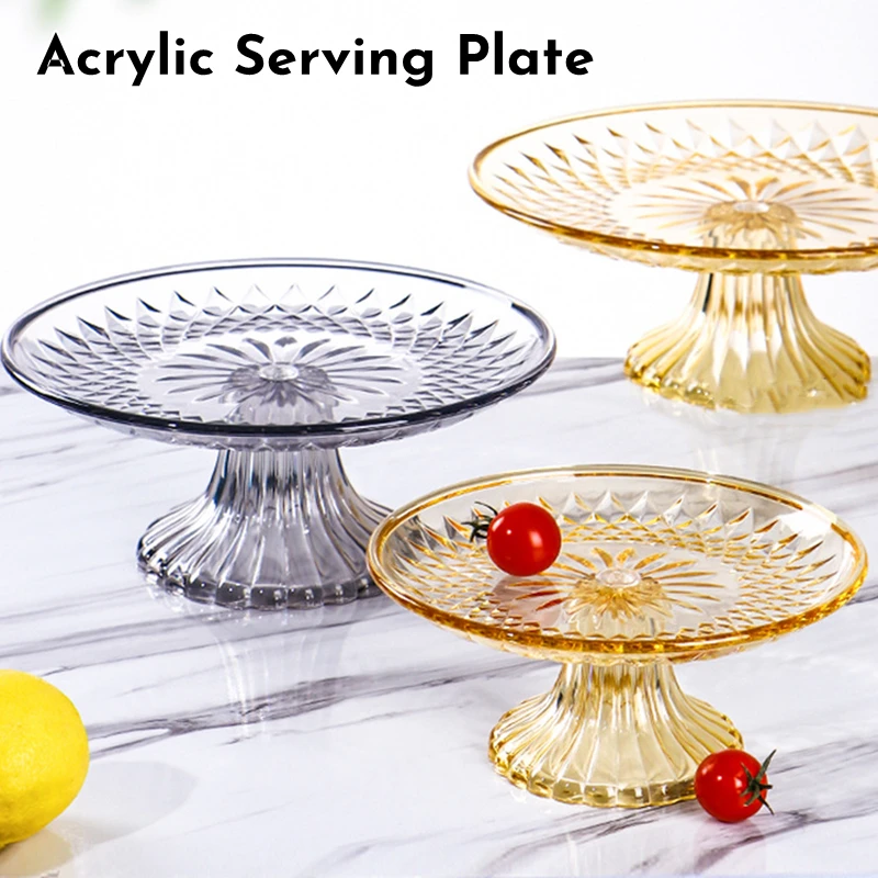 

15/20/25/30cm Acrylic Clear Serving Plates Fruit Dessert Salad Tray Cupcake Display Stand Round Dinner Plate Kitchen Supplies