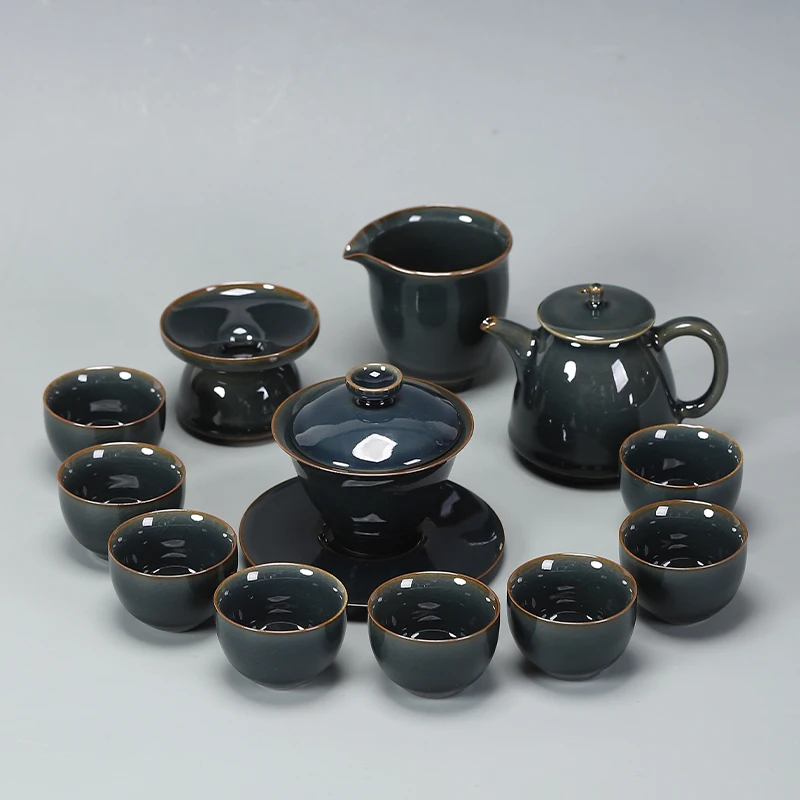 

High-end Kung Fu tea set, ice-cracked glaze, complete tea set, home brother kiln celadon.